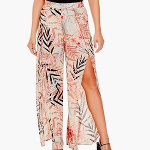 Guess Nicci Split Front Wide Leg Palazzo Pants - Tropical / Viva Palm Cameo Rose